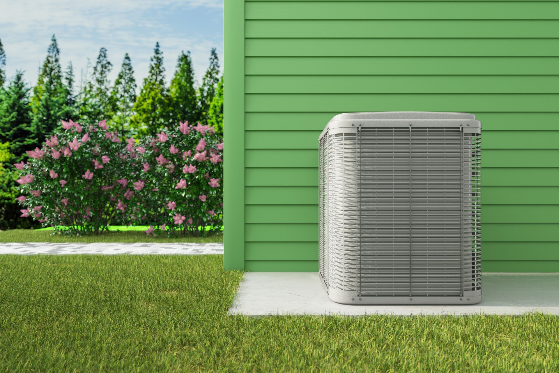 Heat Pump System Installed on Modern Building Exterior